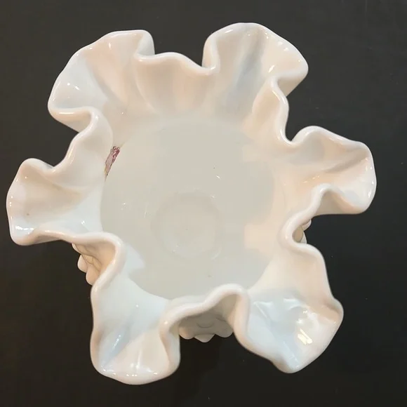 VTG Fenton White Hobnail Milk Glass Round Vase With Crimped Ruffled Edges 4 1/4" - Picture 4 of 9